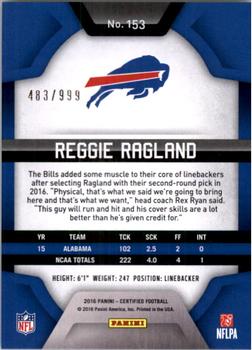 2016 Panini Certified #153 Reggie Ragland Back