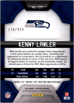 2016 Panini Certified #177 Kenny Lawler Back