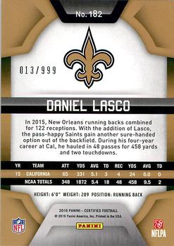 2016 Panini Certified #182 Daniel Lasco Back