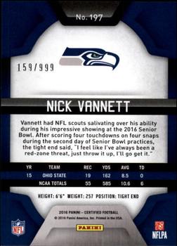 2016 Panini Certified #197 Nick Vannett Back