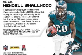 2016 Panini Certified #234 Wendell Smallwood Back