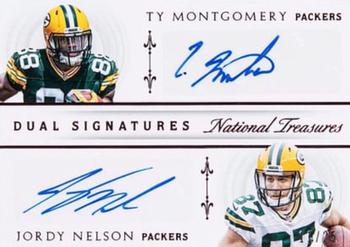 2015 Panini National Treasures - Dual Signatures Red #DS-MN Ty Montgomery / Jordy Nelson Front