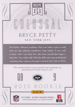 2015 Panini National Treasures - Rookie Colossal Signatures NFL Shield #RCO-PE Bryce Petty Back