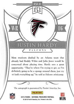 2015 Panini National Treasures - Rookie Signatures (RPS) #RSR-JH Justin Hardy Back