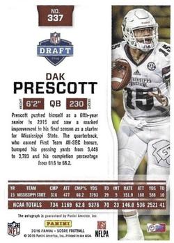 2016 Score - Rookie Signatures Gold Zone #337 Dak Prescott Back