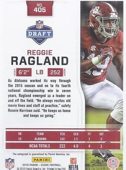 2016 Score - Rookie Signatures Gold Zone #405 Reggie Ragland Back