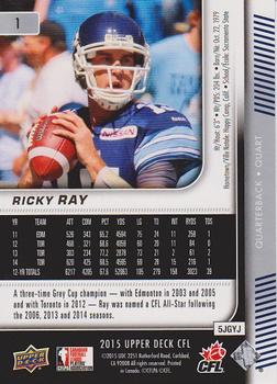 2015 Upper Deck CFL #1 Ricky Ray Back