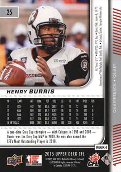 2015 Upper Deck CFL #25 Henry Burris Back