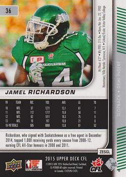 2015 Upper Deck CFL #36 Jamel Richardson Back