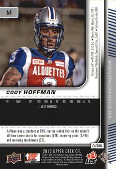 2015 Upper Deck CFL #64 Cody Hoffman Back