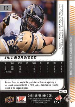 2015 Upper Deck CFL #110 Eric Norwood Back