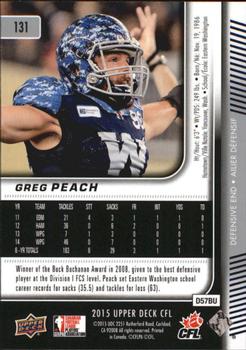 2015 Upper Deck CFL #131 Greg Peach Back