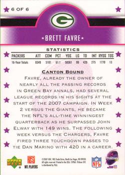 2007 Upper Deck Prilosec Brett Favre Evolution of a Football Legend #6 Brett Favre Back