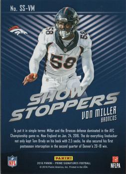 2016 Panini Prime Signatures - Showstoppers #SS-VM Von Miller Back