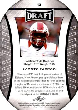 2016 Leaf Draft #61 Leonte Carroo Back
