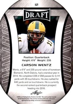 2016 Leaf Draft - Gold #12 Carson Wentz Back