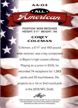 2016 Leaf Draft - All American Gold #AA-04 Corey Coleman Back