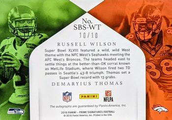 2016 Panini Prime Signatures - Super Bowl Dual Signatures #SBS-WT Demaryius Thomas / Russell Wilson Back