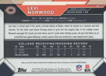 2015 Topps Take It to the House #61 Levi Norwood Back