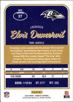 2016 Donruss #27 Elvis Dumervil Back