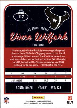 2016 Donruss #117 Vince Wilfork Back