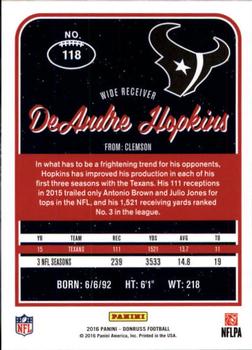 2016 Donruss #118 DeAndre Hopkins Back