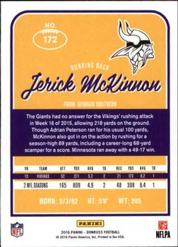 2016 Donruss #172 Jerick McKinnon Back