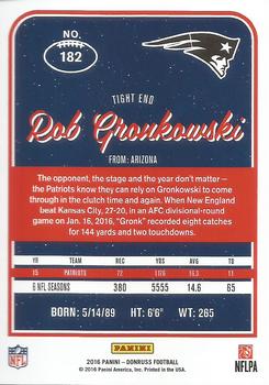 2016 Donruss #182 Rob Gronkowski Back