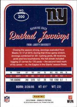 2016 Donruss #200 Rashad Jennings Back
