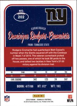 2016 Donruss #202 Dominique Rodgers-Cromartie Back