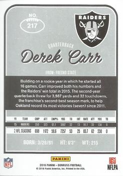 2016 Donruss #217 Derek Carr Back