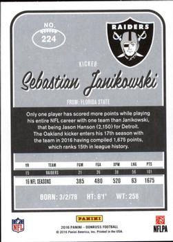 2016 Donruss #224 Sebastian Janikowski Back