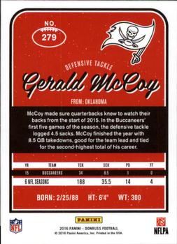 2016 Donruss #279 Gerald McCoy Back