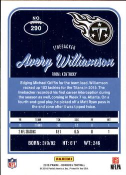 2016 Donruss #290 Avery Williamson Back