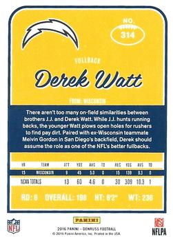 2016 Donruss #314 Derek Watt Back