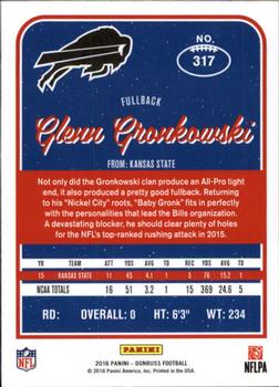 2016 Donruss #317 Glenn Gronkowski Back