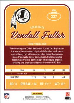 2016 Donruss #327 Kendall Fuller Back