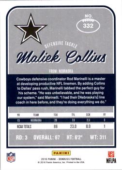 2016 Donruss #332 Maliek Collins Back