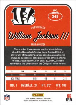2016 Donruss #348 William Jackson III Back