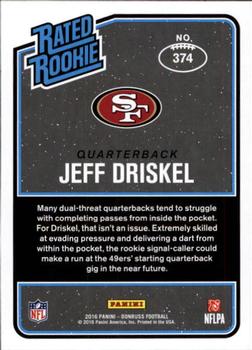 2016 Donruss #374 Jeff Driskel Back