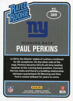 2016 Donruss #389 Paul Perkins Back