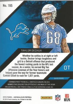 2016 Panini Unparalleled #195 Taylor Decker Back