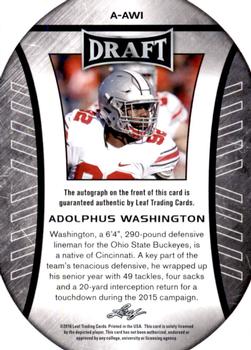 2016 Leaf Draft - Autographs #A-AW1 Adolphus Washington Back