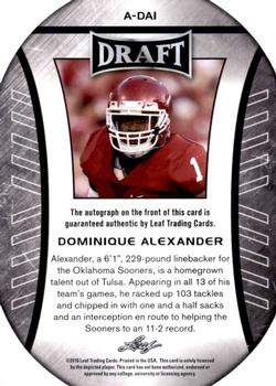 2016 Leaf Draft - Autographs #A-DA1 Dominique Alexander Back