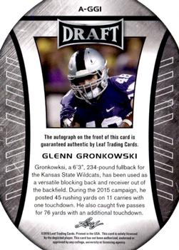 2016 Leaf Draft - Autographs #A-GG1 Glenn Gronkowski Back