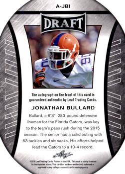 2016 Leaf Draft - Autographs #A-JB1 Jonathan Bullard Back