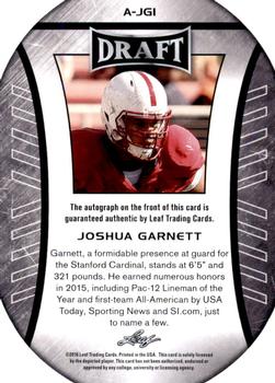 2016 Leaf Draft - Autographs #A-JG1 Joshua Garnett Back