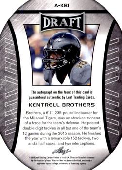 2016 Leaf Draft - Autographs #A-KB1 Kentrell Brothers Back