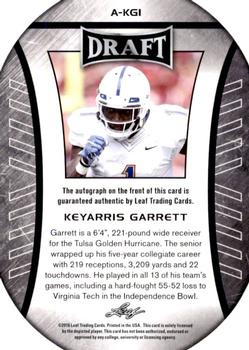 2016 Leaf Draft - Autographs #A-KG1 Keyarris Garrett Back