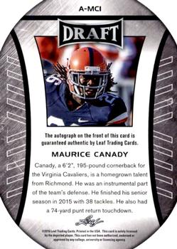 2016 Leaf Draft - Autographs #A-MC1 Maurice Canady Back